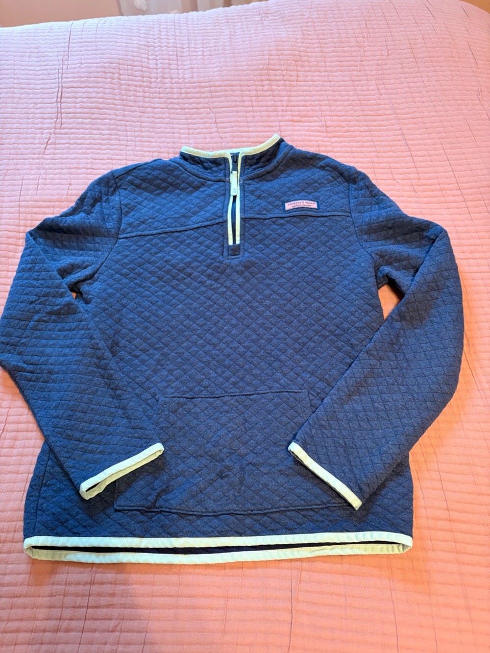 Vineyard Vines Navy Quilted Half-Zip Pullover with Light Trim